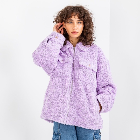 Obey Jackets & Blazers - NWT Obey Brenda Cozy Pur in Purple Rose Teddy Bear Sherpa Jacket M / L